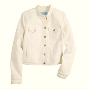 Draper James Ruffle Trim White Denim Jean Jacket